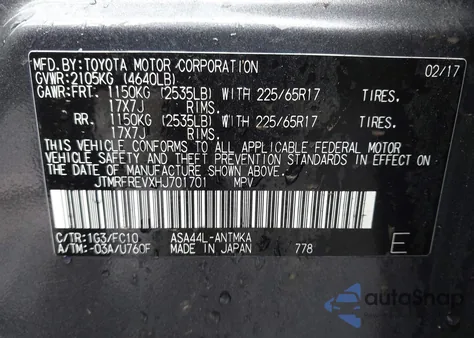 2017 Toyota Rav4 Xle from USA, damaged, VIN JTMRFREVXHJ701701
